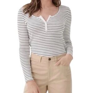 Pact Striped Long Sleeve Organic Cotton Henley Large EUC